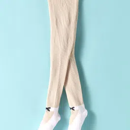 ToffyHouse Fleece Knit Full Sleeves Winter Wear Top & Stockings Set With Floral Print & Peter Pan Collar - Beige image 5