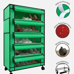 Fabura 5 Layers Shoe Rack With Wheels In Green Color image 5