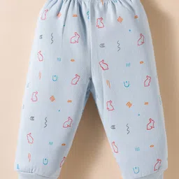 Tango Fleece Knit Full Sleeves Winter Wear Co-ords Night Suit With Animal Print - Light Blue image 5