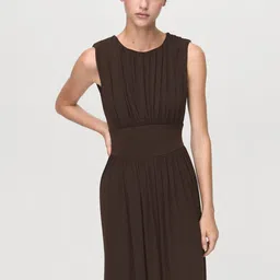 MANGO Round Neck Pleated A-Line Maxi Dress image 3