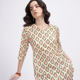 Anouk Rustic Ethnic Motif Printed V-Neck Straight Kurta-picture-44