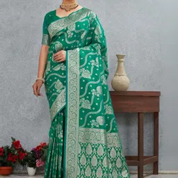 VASTRAAVEDAA Ethnic Motifs Woven Design Zari Banarasi Saree-picture-23