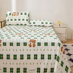 JC HOME White & Green Floral 140 TC King Bedsheet with 2 Pillow Covers image 5