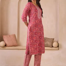 Sangria Embroidered Pure Cotton Round Neck Kurta & Trousers With Dupatta image 4