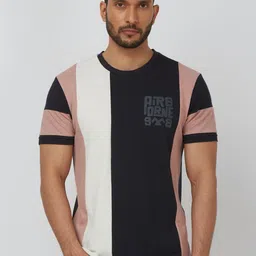 Mufti Men Striped Round Neck Cotton Slim Fit T-shirt-image-43