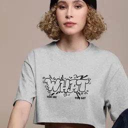 The Roadster Lifestyle Co. Women Typography Printed Drop-Shoulder Sleeves Boxy T-shirt-picture-37