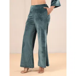 SAY Teal Velvet Solid Top and Pyjamas (Set of 2) image 5