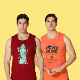 WOOSTRO Men Pack of 2 Typography Printed Round Neck Cotton Slim Fit T-shirts image 4