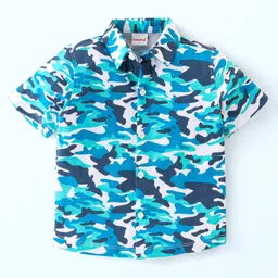 Babyhug 100% Cotton Knit Half Sleeves Regular Shirt with Camo Print - Blue-picture-29