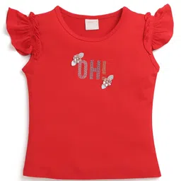 Tiny Girl Frill Sleeves Floral Applique Detailed & Beads Embellished Top - Red-picture-26