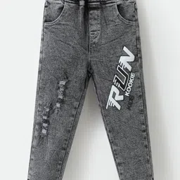Kookie Kids Full Length Washed Denim Jeans With Text Print - Grey-picture-20