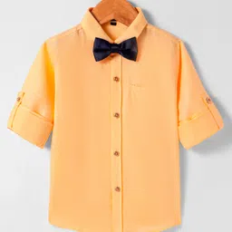 Robo Fry Woven Full Sleeves Solid Colour Party Shirt With Bow - Orange-picture-10