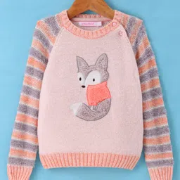 Wingsfield Full Sleeves Animal Embroidered Sweater - Peach-image-59
