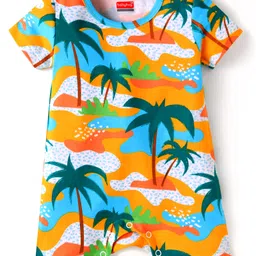 Babyhug Interlock Knit Half Sleeves Romper With Beach Theme Print - Yellow-picture-15