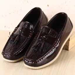 Pine Kids Textured Slip On Loafers - Dark Brown-image-81