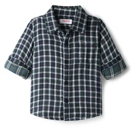 Babyhug Cotton Woven Full Sleeves Checkered Shirt - Navy Blue-picture-37