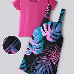 OLLINGTON ST. Cotton Half Sleeves Top & Printed Twill Pinafore - Pink & Multicolor-picture-23