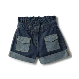 Tales & Stories Cotton Knit Colour Blocked & Mild Washed Shorts - Navy Blue-picture-15
