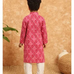 READIPRINT Full Sleeves Bandhej Design Kurta With Pyjama - Pink image 3