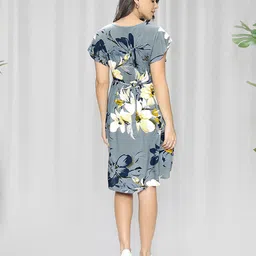MomToBe Frill Sleeves Sleeves Floral Printed Maternity Dress With Concealed Zipper Nursing Access - Grey image 3