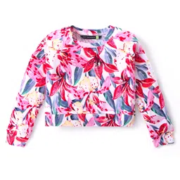 Tiara Cotton Spandex Full Sleeves Floral Printed Sweat Shirt With Bell Bottom Pant Set - Red & Black image 3