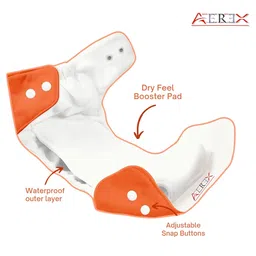AEREX Reusable Baby 1 Cloth Diapers For 6 Months to 3 Years With 1 Black Insert Pad Leak Proof Washable Diapers For New Born Babies Adjustable Pocket Cloth Diaper Nappies (Orange) image 2