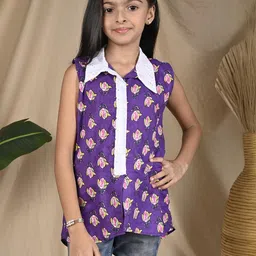 Sangria Girls Floral Print purple Cotton Top-picture-30