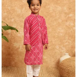 READIPRINT Full Sleeves Bandhej Design Kurta With Pyjama - Pink image 4