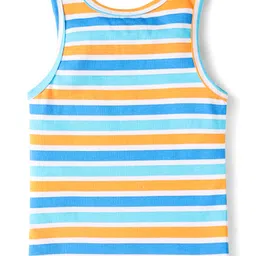 Babyhug 100% Cotton Knit Sleeveless Sando Vests With Dino Print Pack of 3 - Orange Blue & White image 3