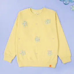 Kiddopanti Fleece Knit Pack Of 2 Full Sleeves Sequins Flower Applique Detailed Light Winter Sweatshirts - Pop Yellow & Coral Pink image 4
