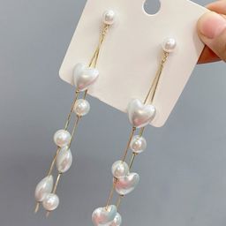 VAGHBHATT Silver-Plated Pearls Studded Heart Shaped Drop Earrings-picture-18