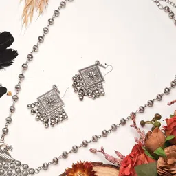 VEDAJ Women Oxidised Silver-plated Necklace And Earrings Jewellery Set-picture-40