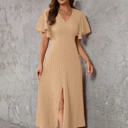 Sugathari Flutter Sleeve A-Line Midi Dress image 4