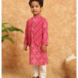 READIPRINT Full Sleeves Bandhej Design Kurta With Pyjama - Pink image 5