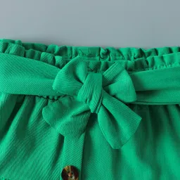 Mark & Mia Cotton Flared Shorts with Self Fabric Belt Solid Colour -Light Green image 4