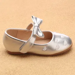 Babyoye Velcro Closure Ballerina With Heart Embroidery & Bow Applique - Silver image 4