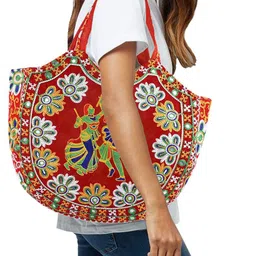 Kuber Industries Floral Printed Shopper Tote Bag with Applique image 5