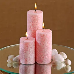 parkash candles Set of 3 Fragrance Pillar Candles Baby Pink Marble Finish (White Sage Fragrance) Candle-picture-26