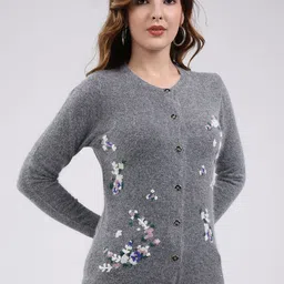 Monte Carlo Women Floral Woollen Cardigan with Embroidered Detail image 3