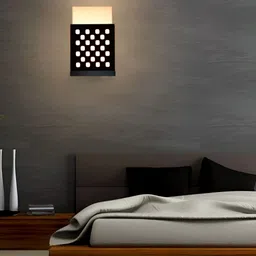 Gojeeva Black & White Textured Wooden Square Shaped Wall Lamp image 5