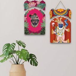 ArtVibes 2Pcs Pink & Green Printed Wooden Wall Decor Hangings-picture-12