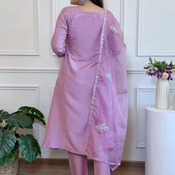 SWEETPEL Adults-Women Woven Design Embroidered Kurta with Trousers & Dupatta image 4