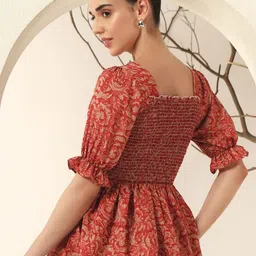 ZWERLON Women Printed Smocked Peplum Top image 4