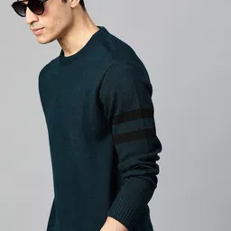Roadster Men Teal Blue Solid Pullover Sweater-image-28