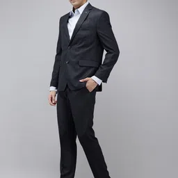 Theme Textured Slim Fit Single Breasted Formal 2 Piece Suits image 5