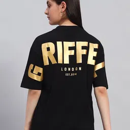 GRIFFEL Typography Printed Round Neck Short Sleeves Oversized Pure Cotton Casual T-shirt image 3