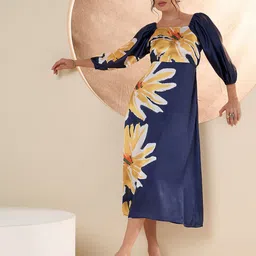 Antheaa Floral Printed Satin A-Line Midi Dress-picture-25