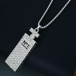 KRENOZ Sliver-Plated Stone-Studded Pendant With Chain image 5