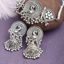 PUJVI Stone Studded Oxidised Jewellery Set-picture-37