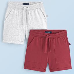 Honeyhap Premium  100% Cotton Knit Solid Colour Shorts  With Bio Finish Pack of 2 -  Savvy Red & Ecru Melange-picture-3